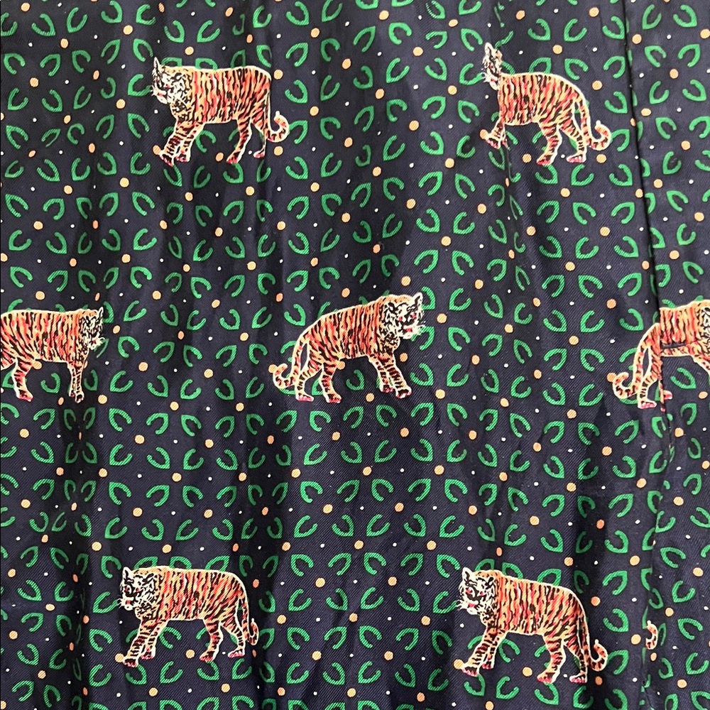 J Crew 10 Navy Silk Pants with Pink Tiger Print - Picture 2 of 6